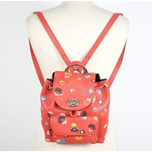 Coach turnlock backpack rucksack bag mini red leather floral painted